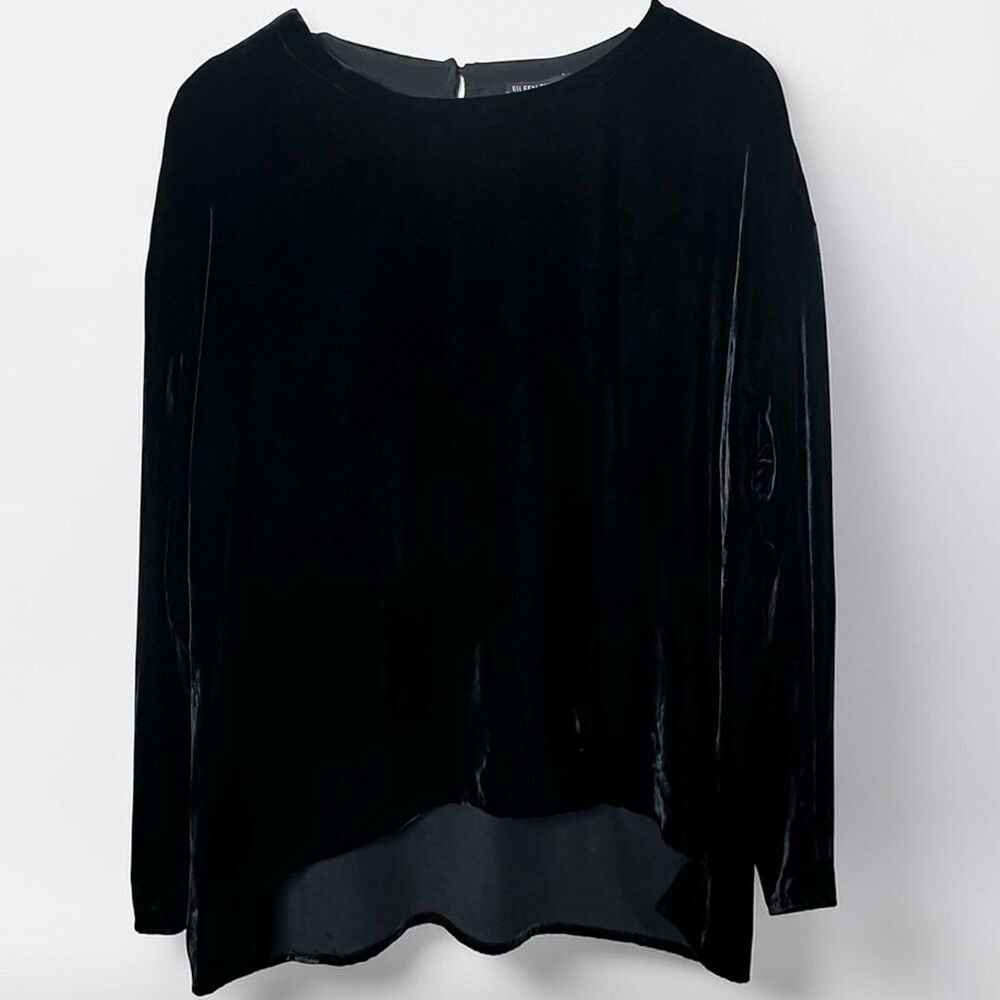 Eileen Fisher Silk Blend Velvet Top Size M Black Luxury Evening Cocktail Holiday